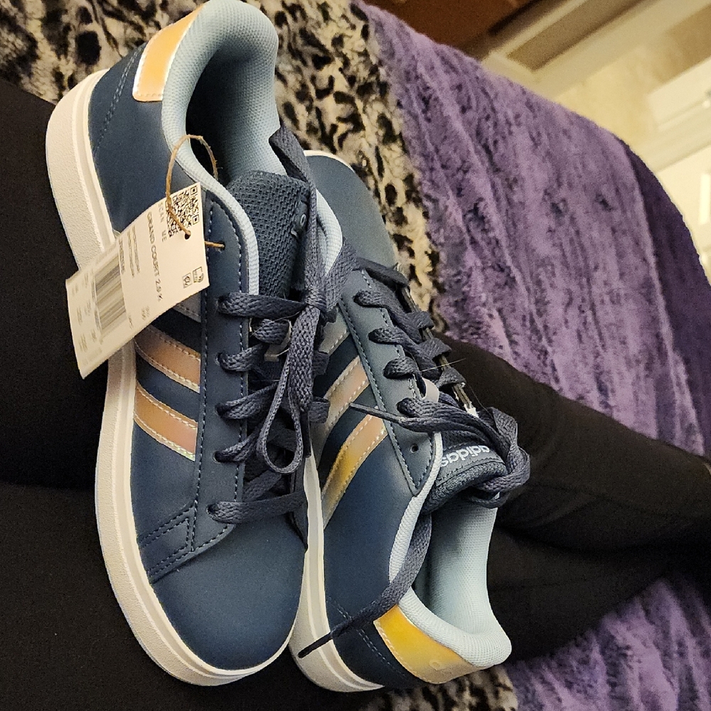 adidas Navy Blue Sneakers with Pastel Pink & Yellow Stripes